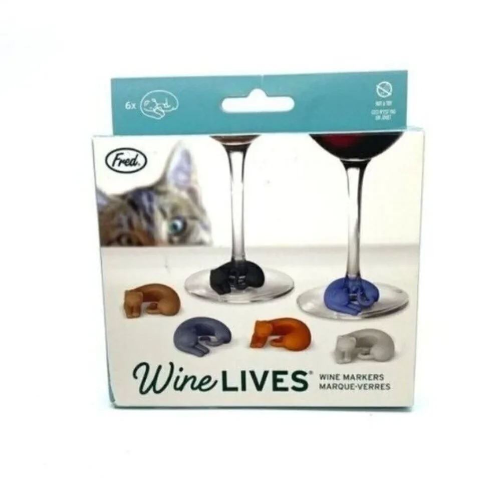Wine Lives Kitty Drink Markers Set of 6 New